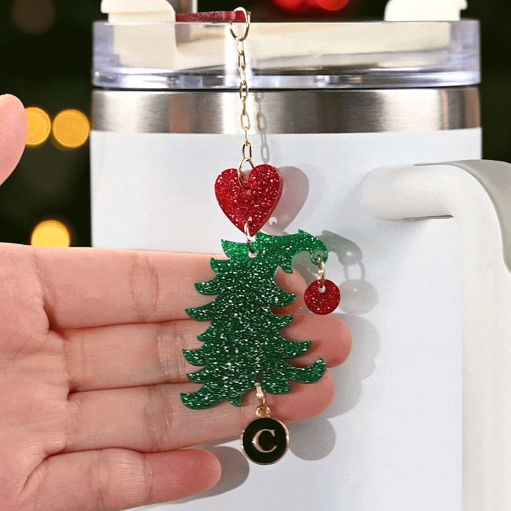 Personalized Snowflake Heart Christmas Tree Bow Charm with Initial Accessories for Stanley Tumbler Christmas Party Gift for Family