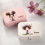 Personalised Quirky Girl Two-layer PU Leather Jewellery Box with Name Travel Accessory Birthday Anniversary Gift for Women