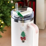 Personalized Snowflake Heart Christmas Tree Bow Charm with Initial Accessories for Stanley Tumbler Christmas Party Gift for Family