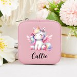 Personalized Portable Leather Rainbow Fantasy Unicorn Jewelry Box with Name Cute Birthday Gift for Girls Women