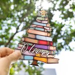 Albero dei libri personalizzato con il nome dell'albero di Natale, decorazione per la finestra dell'auto, regalo di compleanno del club del libro per 