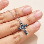 Personalised Crown Birthstone Cross Necklace Jesus Jewellery Birthday Christian Baptism Gift for Woman