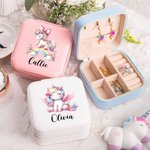 Personalized Portable Leather Rainbow Fantasy Unicorn Jewelry Box with Name Cute Birthday Gift for Girls Women