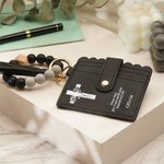 Personalized Cross Birth Flowers Keychain Wristlet Leather Wallet with Beaded Bracelet and Name Christmas Easter Gift for Christian Women