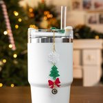 Personalized Snowflake Heart Christmas Tree Bow Charm with Initial Accessories for Stanley Tumbler Christmas Party Gift for Family