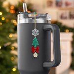 Personalized Snowflake Heart Christmas Tree Bow Charm with Initial Accessories for Stanley Tumbler Christmas Party Gift for Family