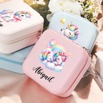 Personalized Portable Leather Rainbow Fantasy Unicorn Jewelry Box with Name Cute Birthday Gift for Girls Women