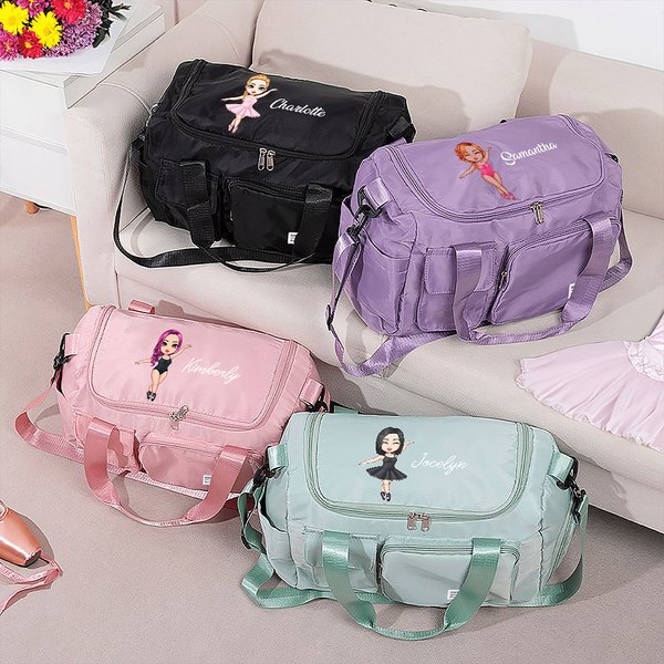 Personalized Cartoon Ballet Girl Large Weekend Bag with Shoulder Strap and Name Travel Accessories Birthday Gift for for Ballerina