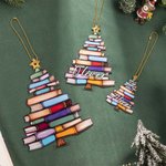 Albero dei libri personalizzato con il nome dell'albero di Natale, decorazione per la finestra dell'auto, regalo di compleanno del club del libro per 
