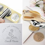 Personalized Birth Flower Book From The Library of Engraved Embosser Stamp Hand Held Embosser Set with Text and Name Birthday Gift for Book Lovers