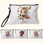 Personalised Fashion Football Girl Linen Wristlet Makeup Bag with Name Travel Accessory Birthday Sports Gift for Women Football Lovers