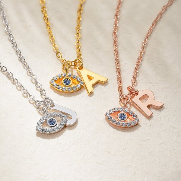 Personalised Minimalist Evil Eye Initial Necklace Protective Jewellery Birthday Anniversary Gift for Women