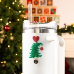 Personalized Snowflake Heart Christmas Tree Bow Charm with Initial Accessories for Stanley Tumbler Christmas Party Gift for Family