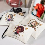 Personalised Fashion Football Girl Linen Wristlet Makeup Bag with Name Travel Accessory Birthday Sports Gift for Women Football Lovers