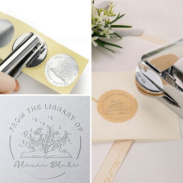 Gepersonaliseerd boek groeit bloemen bibliotheek Embossing stempel Hand Held Embosser met naam en titel verjaardag Book Club Gift voor boekenwurmen lezers