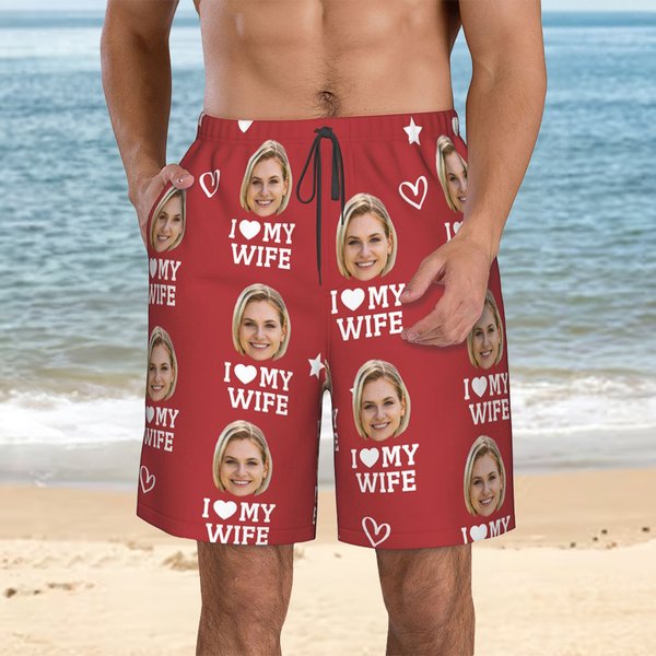 Pantaloncini da bagno personalizzati Quick Dry Face Photo Beach Funny Bachelor Party Anniversary Valentine's Day Gift for Man