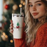 Personalized Snowflake Heart Christmas Tree Bow Charm with Initial Accessories for Stanley Tumbler Christmas Party Gift for Family