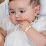 Personalizada rosa mate de cuarzo rosa de cuentas del bebé del nombre de la niña pulsera con el encanto de la Cruz de Oro Baby Shower bautizo de regalo para el recién nacido ahijada