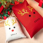 Personlig reinsdyr julegavepose med snøring med navn Merry Christmas Party Favors for Kids Family