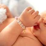 Personalizada rosa mate de cuarzo rosa de cuentas del bebé del nombre de la niña pulsera con el encanto de la Cruz de Oro Baby Shower bautizo de regalo para el recién nacido ahijada