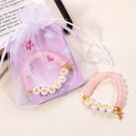 Personalizada rosa mate de cuarzo rosa de cuentas del bebé del nombre de la niña pulsera con el encanto de la Cruz de Oro Baby Shower bautizo de regalo para el recién nacido ahijada