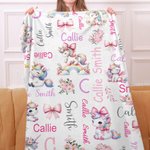 Plaid personnalisé floral arc-en-ciel fantaisie licorne rose noeud couverture douce avec nom décoration de la nurserie douche de bébé cadeau d'anniver