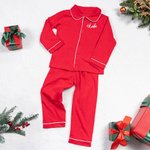 Personalisierte weiche Weihnachten rot Kind Pyjama Matching Set mit Namen Heiligabend Party Geschenk für Jungen Mädchen