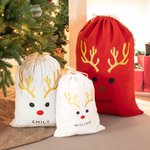 Personlig reinsdyr julegavepose med snøring med navn Merry Christmas Party Favors for Kids Family