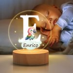 Luce notturna LED personalizzata con stelle nuvole e animali base in legno decorazione cameretta regalo di compleanno e babyshower per bambini