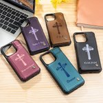 Personalisierte Kreuz Geburt Blume Name Leder Flip Phone Case für Apple Samsung mit Karteninhaber RFID-Blockierung religiöse Taufe Geschenk für Christian