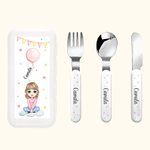 Personalized Balloon Star Name Stainless Steel Kid Toddler Knife Fork Spoon Cartoon Case 3 Pcs Cutlery Set Birthday Back to School Gift for Boy Girl