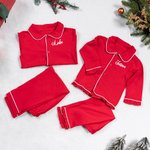Personalisierte weiche Weihnachten rot Kind Pyjama Matching Set mit Namen Heiligabend Party Geschenk für Jungen Mädchen