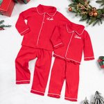Personalisierte weiche Weihnachten rot Kind Pyjama Matching Set mit Namen Heiligabend Party Geschenk für Jungen Mädchen