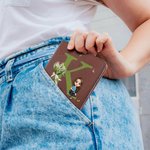 Personalised Cartoon Character Birth Flower Leather Compact Bifold Pocket Wallet with Name and Initial Birthday Anniversary Gift for Women Girls