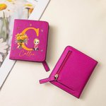 Personalised Cartoon Character Birth Flower Leather Compact Bifold Pocket Wallet with Name and Initial Birthday Anniversary Gift for Women Girls