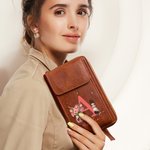 Gepersonaliseerde Cartoon Karakter Geboorte Bloem Lederen Telefoon Portemonnee Crossbody Tas met Initialen Naam en Meerdere Compartimenten Verjaardagscadeau voor vrouwen