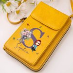 Gepersonaliseerde Cartoon Karakter Geboorte Bloem Lederen Telefoon Portemonnee Crossbody Tas met Initialen Naam en Meerdere Compartimenten Verjaardagscadeau voor vrouwen
