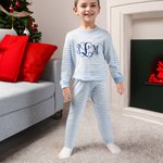 Henkilökohtainen pehmeä 100% puuvillaa raidallinen Kid Pyjama Set kirjailtu teksti syntymäpäivälahja pojille tytöille