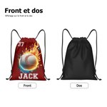 Sac à Dos à Cordon Personnalisé avec Nom et Numéro d'Équipe Motif Balle de Sport en Flammes Cadeau d'Anniversaire pour Passionnés du Sport