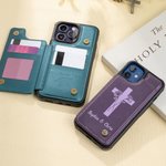Personalisierte Kreuz Geburt Blume Name Leder Flip Phone Case für Apple Samsung mit Karteninhaber RFID-Blockierung religiöse Taufe Geschenk für Christian