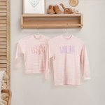 Henkilökohtainen pehmeä 100% puuvillaa raidallinen Kid Pyjama Set kirjailtu teksti syntymäpäivälahja pojille tytöille
