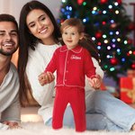 Personalisierte weiche Weihnachten rot Kind Pyjama Matching Set mit Namen Heiligabend Party Geschenk für Jungen Mädchen