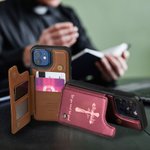 Personalisierte Kreuz Geburt Blume Name Leder Flip Phone Case für Apple Samsung mit Karteninhaber RFID-Blockierung religiöse Taufe Geschenk für Christian