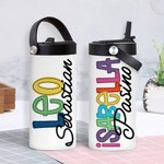Gepersonaliseerde kleurrijke letter naam geïsoleerd 15oz Kid waterfles met vouwen rietje en handvat terug naar school verjaardagscadeau voor jongens meisjes