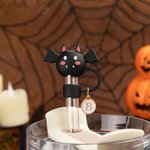 Personalized 3D Ghost Cat Pumpkin Straw Cover Topper with Initial Charm Accessories for Stanley Tumbler Halloween Birthday Gift for Family Friends