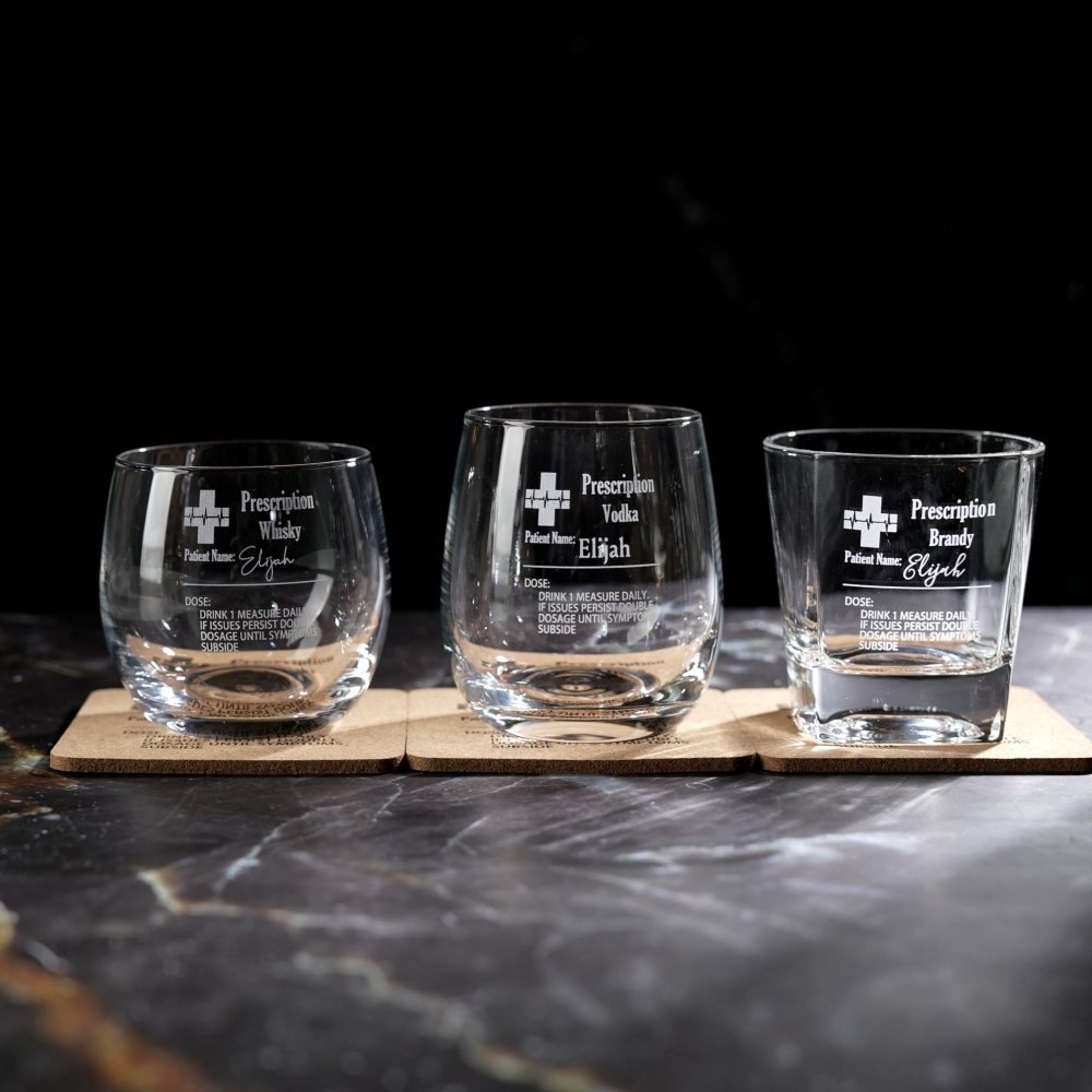 Personalized Funny Prescription Bourbon Whiskey Glasses with Laser Engraved Name Birthday Father's Day Gift for Grandpa Dad Whiskey Lovers 3