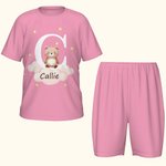 Personlig Stjärnmoln Initial Söt Skog Djur Mjuk Barnpyjamas T-shirt Shorts Set med Namn Multicolor Tillgänglig Födelsedagspresent för Pojkar Flickor