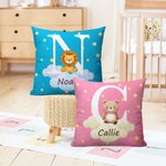 Personalizzato Fantasy Star Cloud Cute Forest Animal Throw Pillow Cover con iniziale e nome Home Decor Compleanno Baby Shower Regalo per bambini