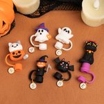 Personalized 3D Ghost Cat Pumpkin Straw Cover Topper with Initial Charm Accessories for Stanley Tumbler Halloween Birthday Gift for Family Friends