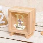 Personalizzato Cartoon Dragon Castle iniziale legno chiaro salvadanaio con nome compleanno per bambini